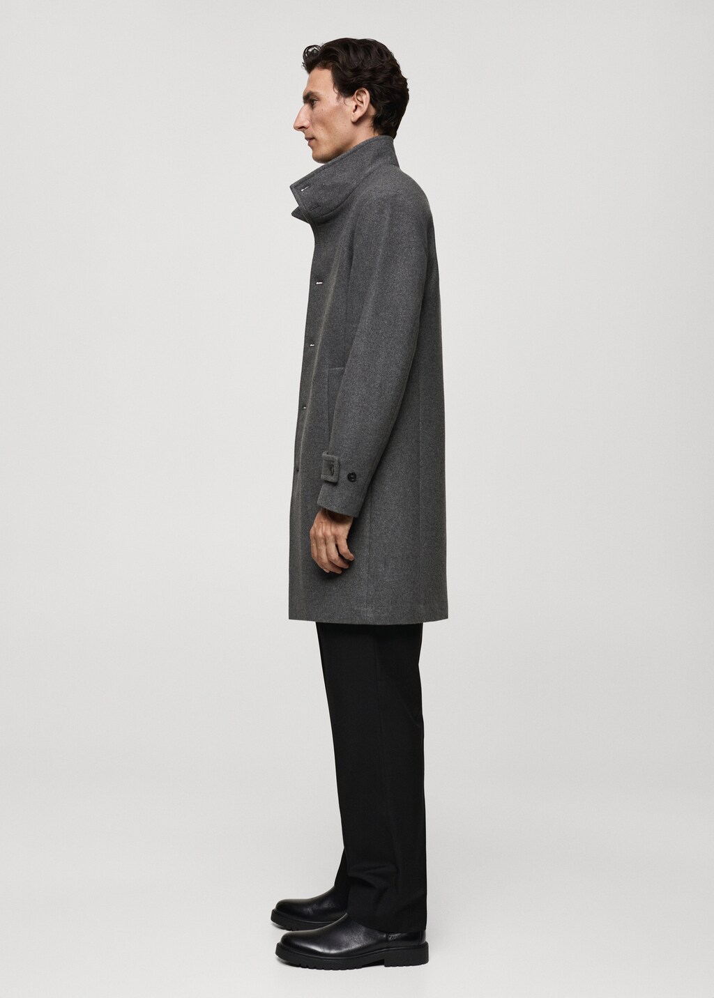 Wool funnel neck coat - Black