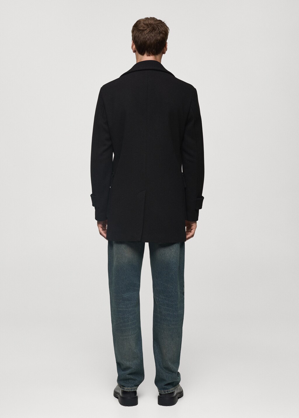 Recycled wool double-breasted coat - Black