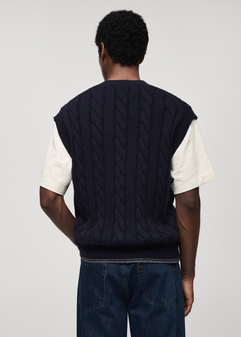 Braided knitted wool waistcoat - Dark Navy
