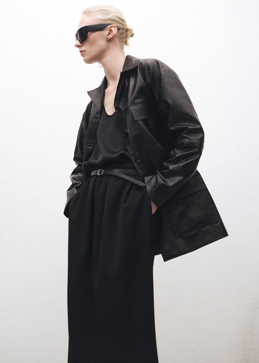 Straight gathered skirt - Black