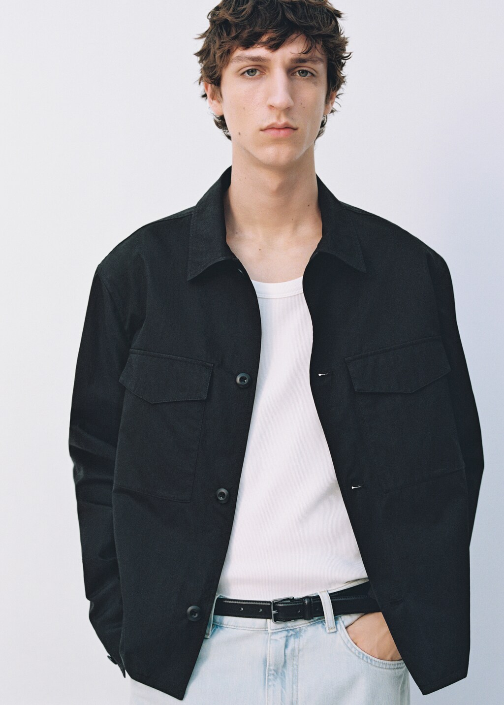 Relaxed-fit cotton overshirt - Black