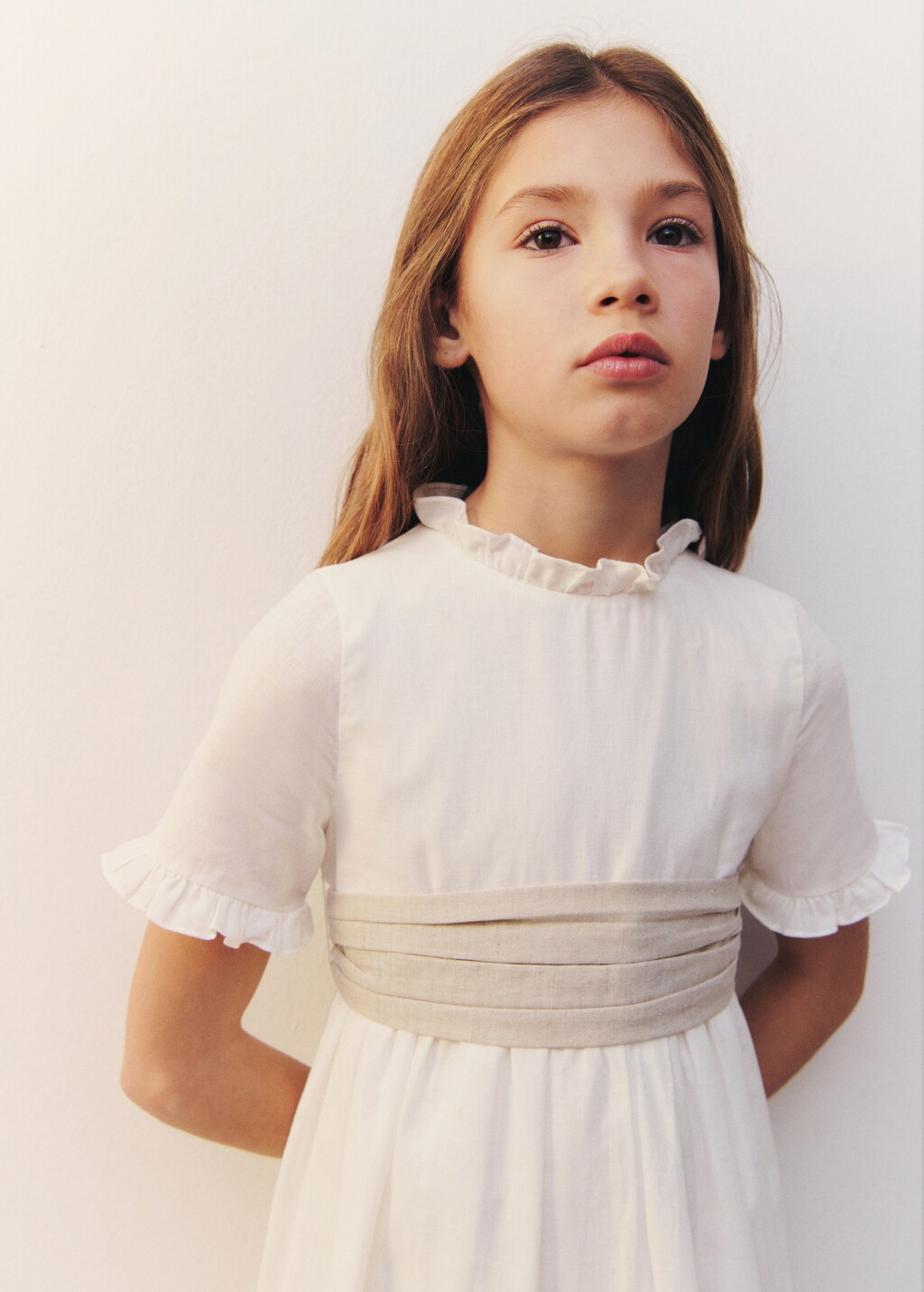 Ruffled linen dress - White