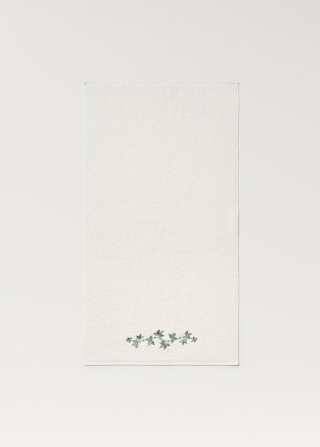Cotton washbasin towel with leaf embroidery - Off White