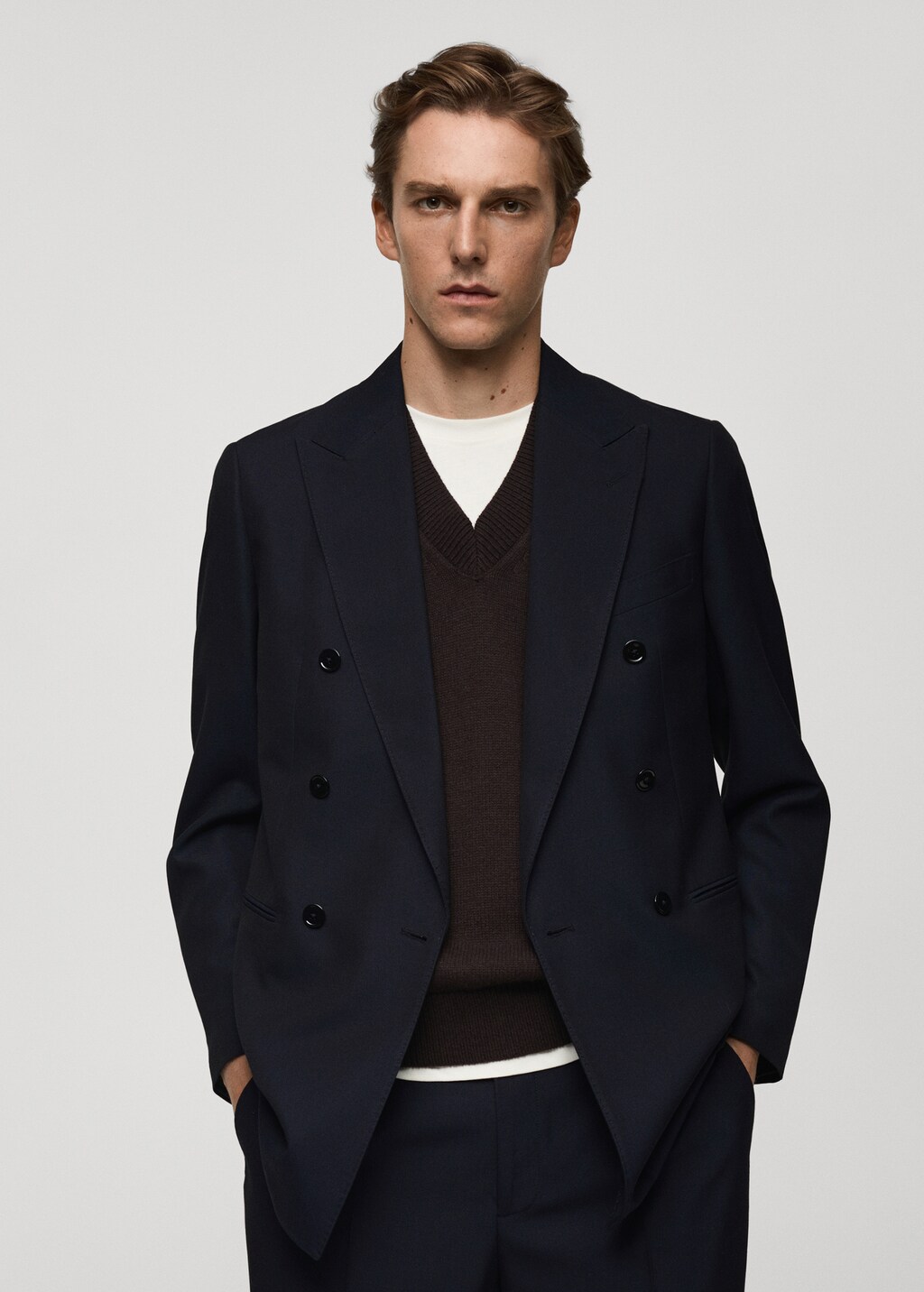 Slim fit double-breasted suit blazer - Dark Navy