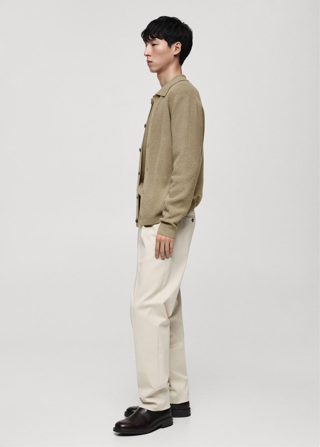 Wool blend polo cardigan - Mink Grey