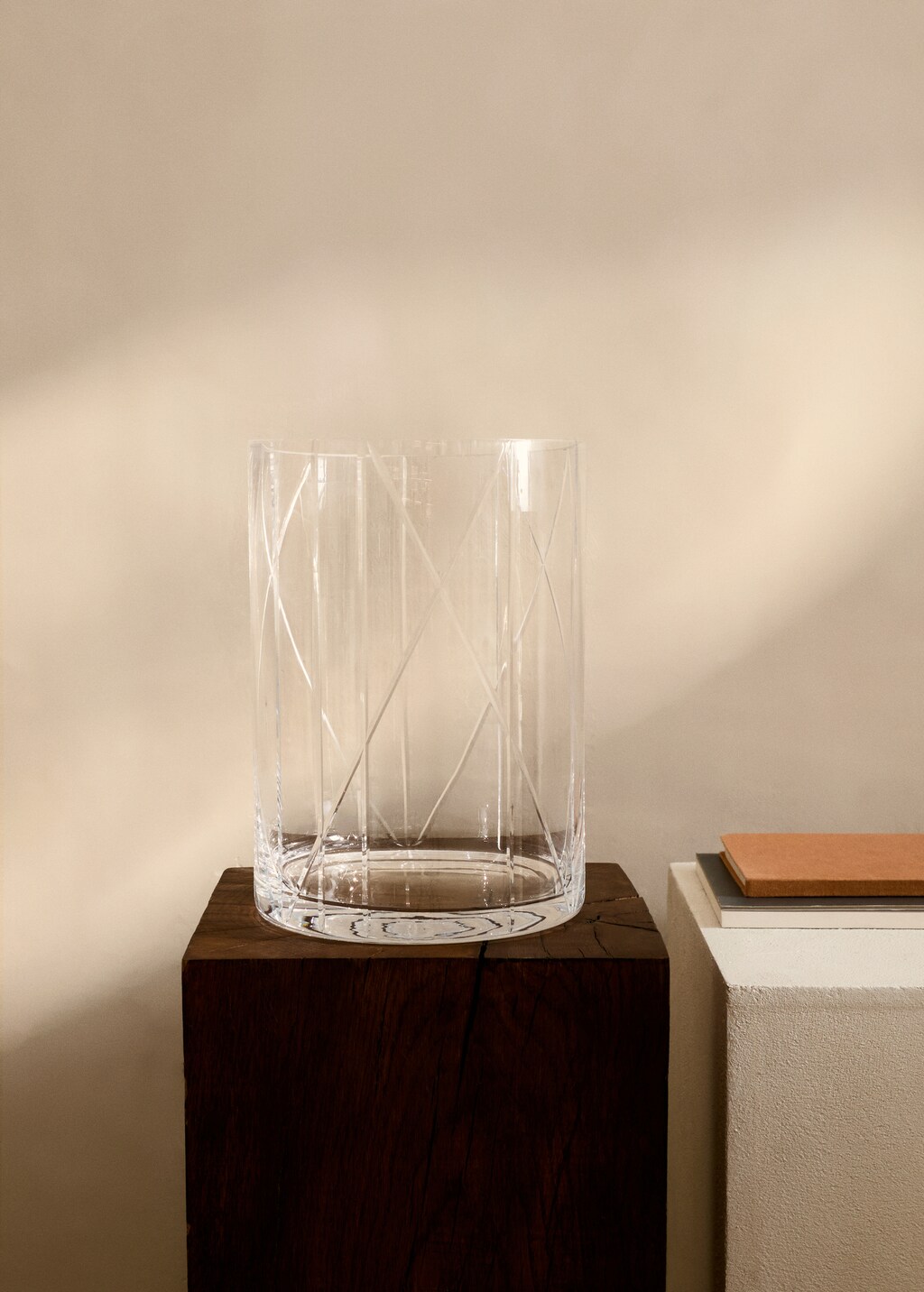Hand blown carved glass vase - Ice Grey