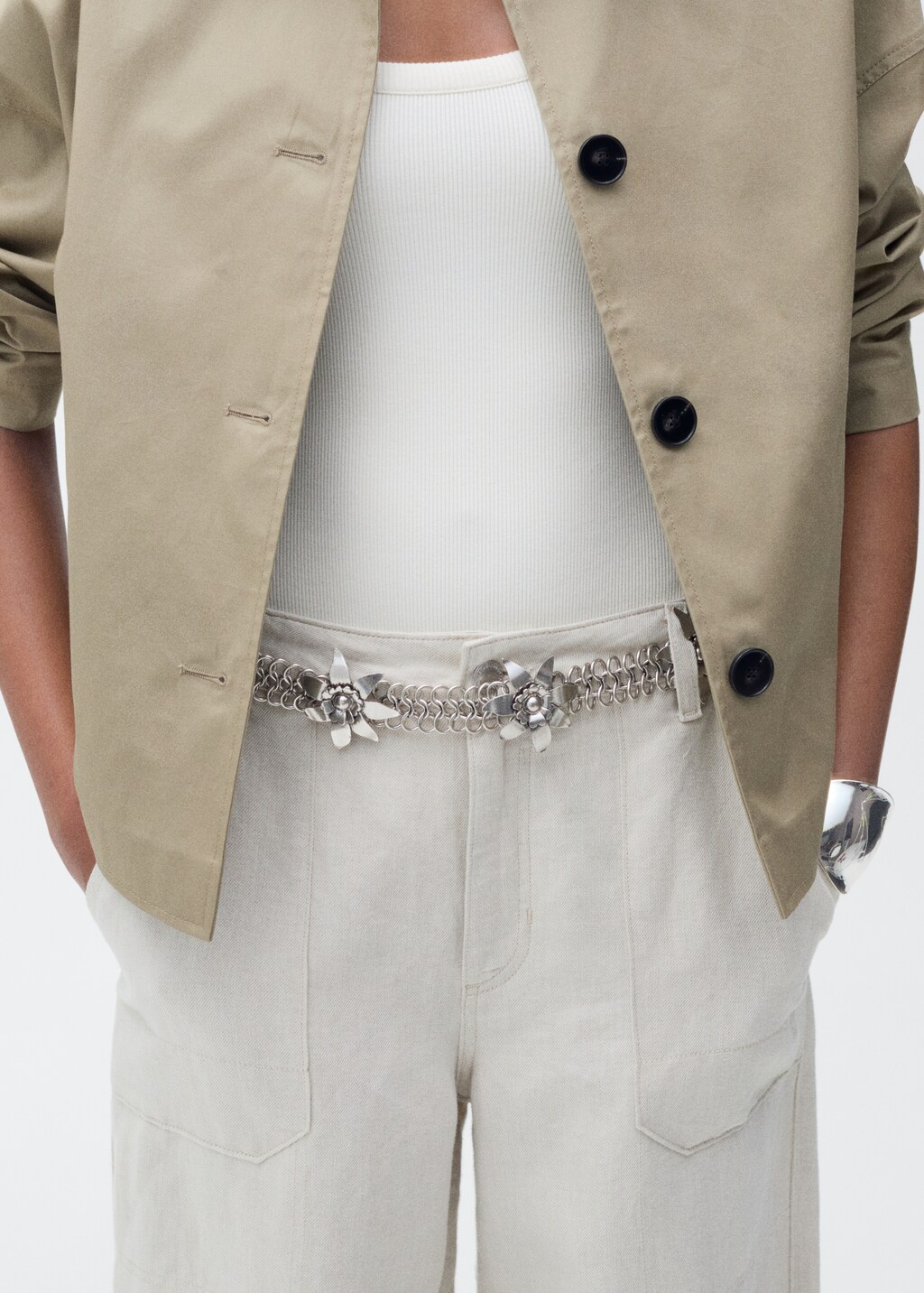 Linen cargo trousers with puffed hem - Light/Pastel Grey