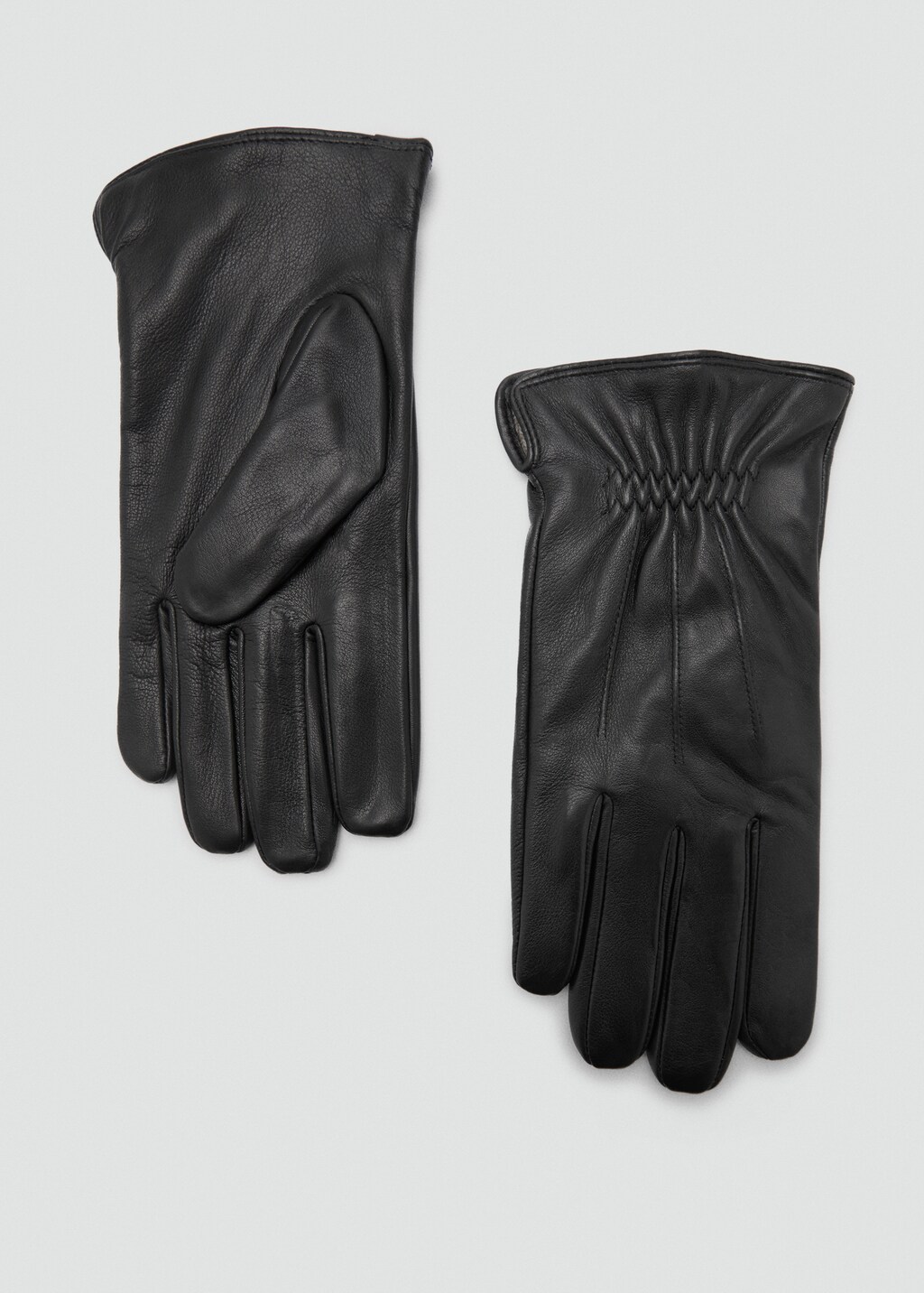 100% leather gloves with ruffled detail - Black
