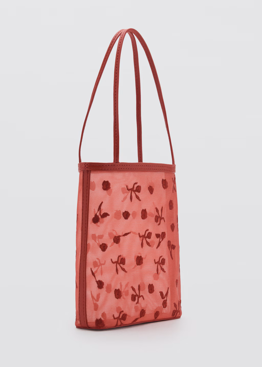 Flower-embroidered mesh bag - Red