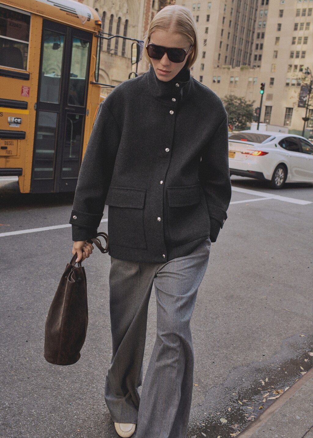 High neck midi wool coat - Medium Heather Grey