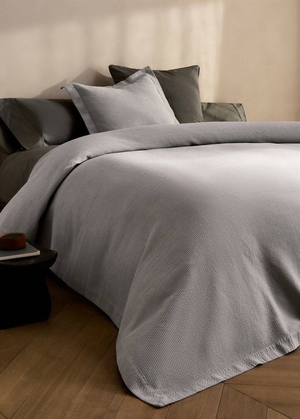 Cotton jacquard mini-check bedspread for 180/200 cm bed - Grey