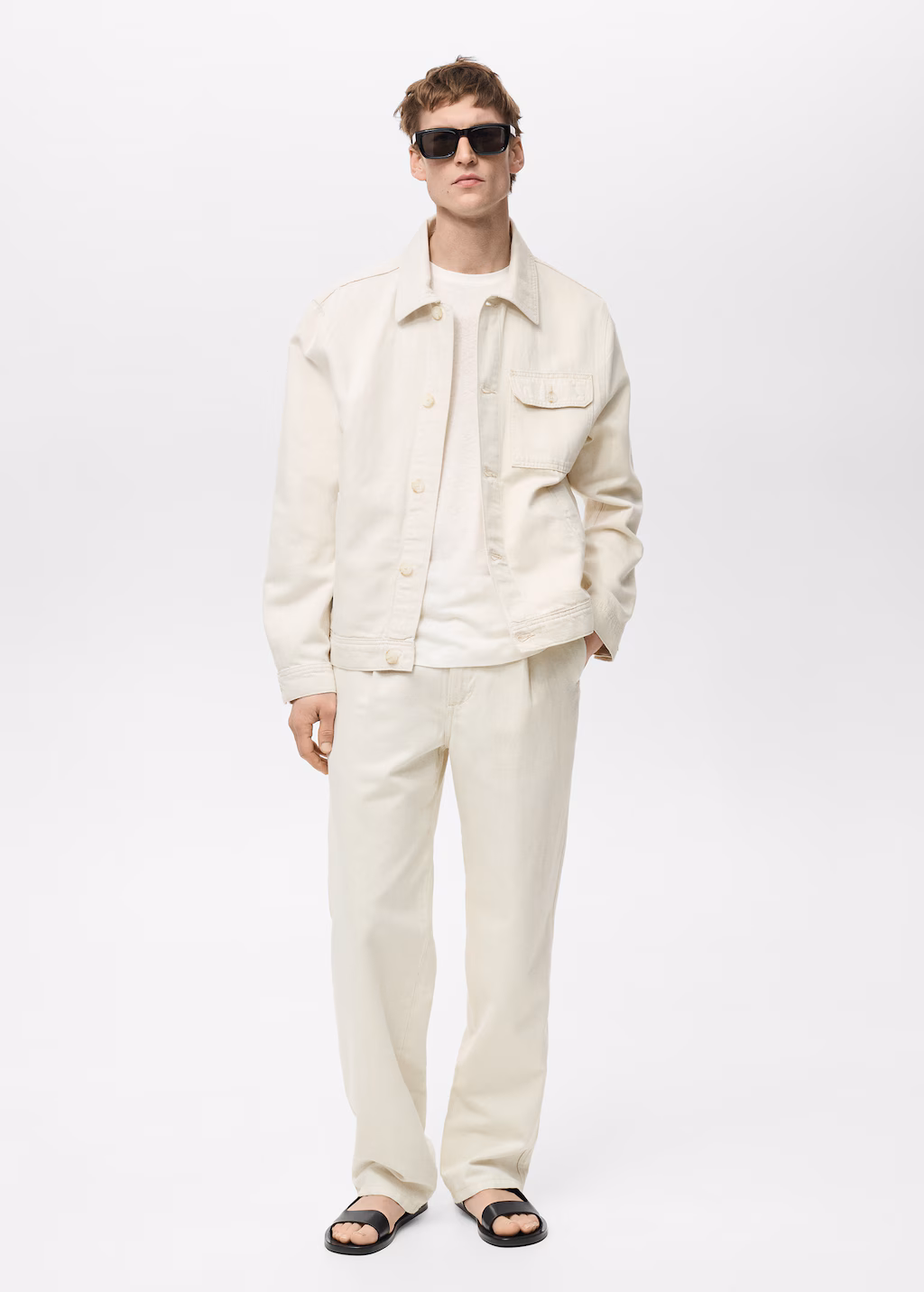 Linen-cotton overshirt with pocket - Ecru