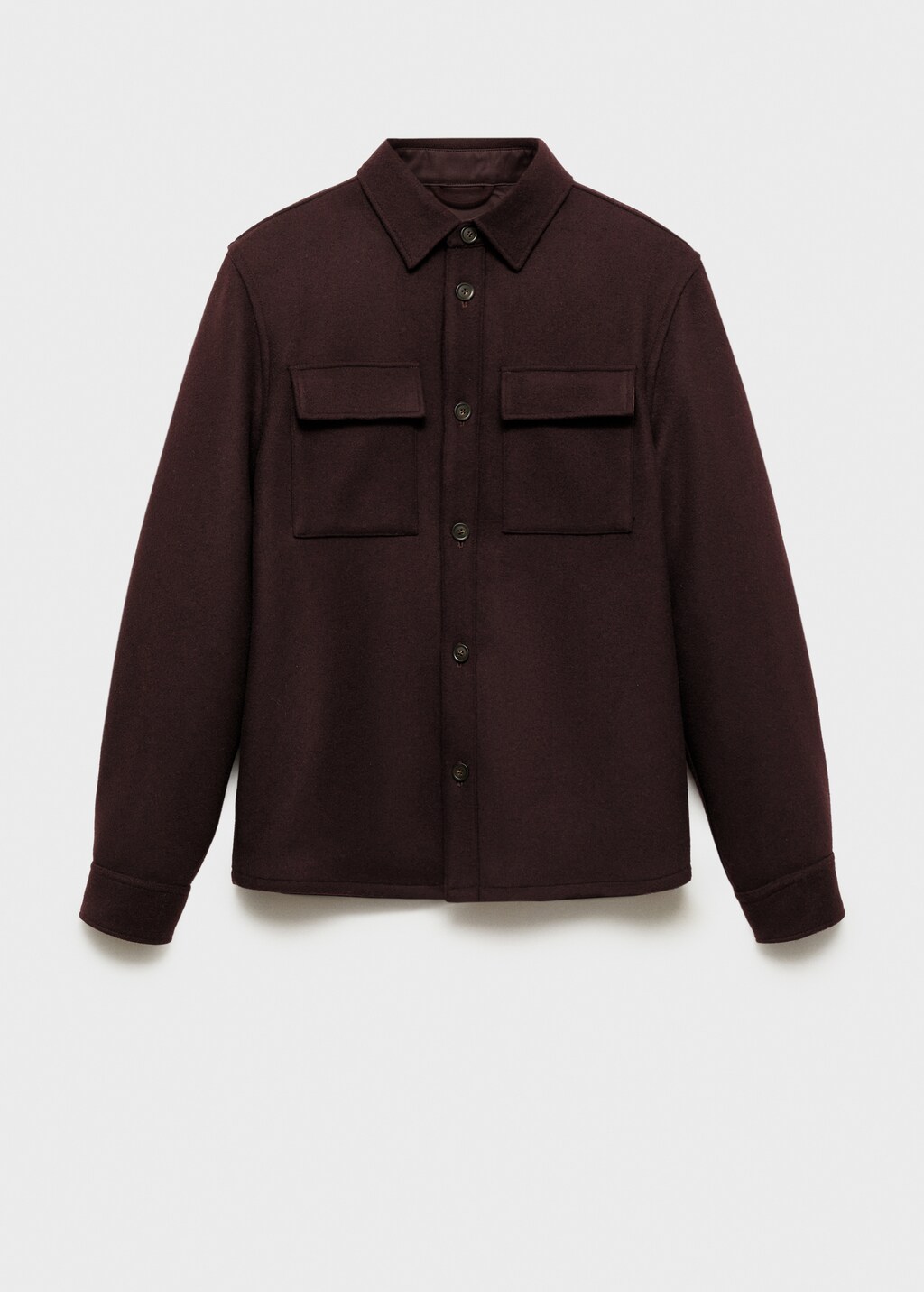 Flannel wool overshirt with pockets - Burgundy