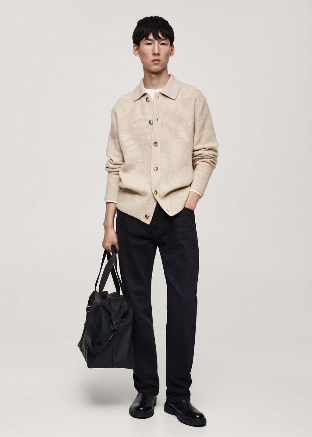 Ribbed knit cardigan - Light/Pastel Grey