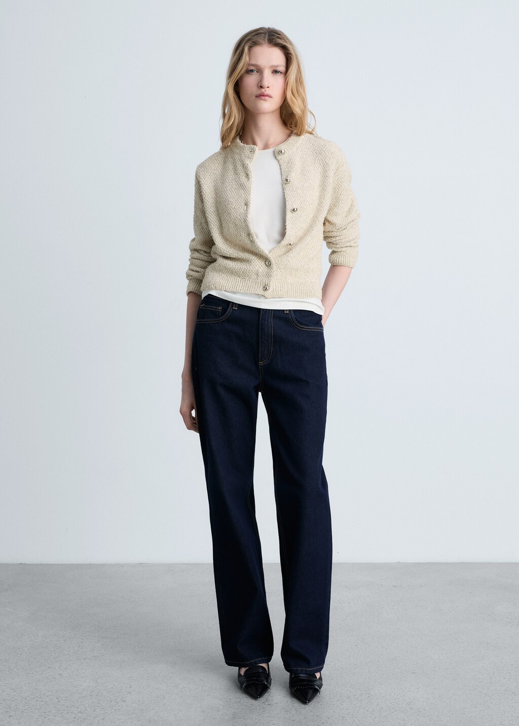 Chunky-knit jacket with buttons - Beige