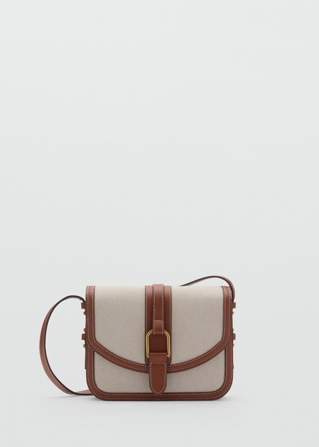 Contrasting canvas shoulder bag - Leather