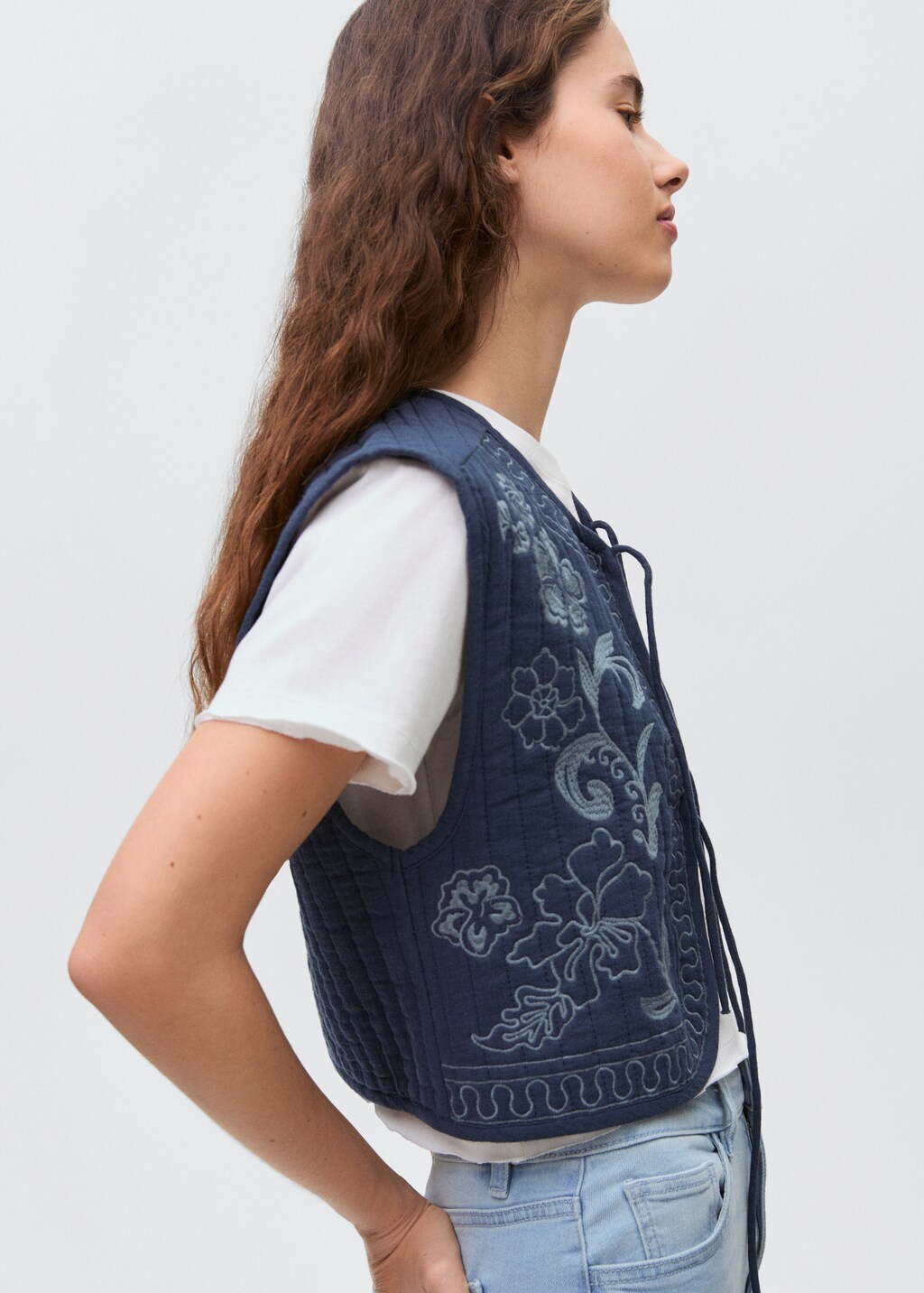 Embroidered cotton gilet - Dark Navy