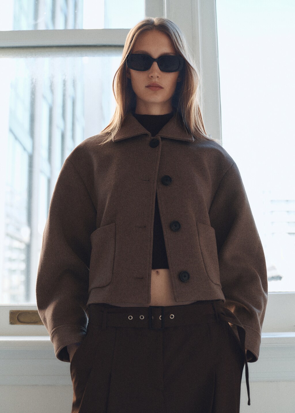 Wool jacket with pockets - Medium Brown