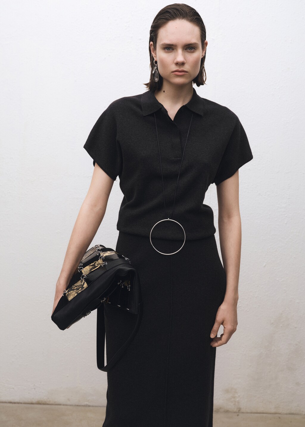 Wool-blend polo-neck sweater - Charcoal