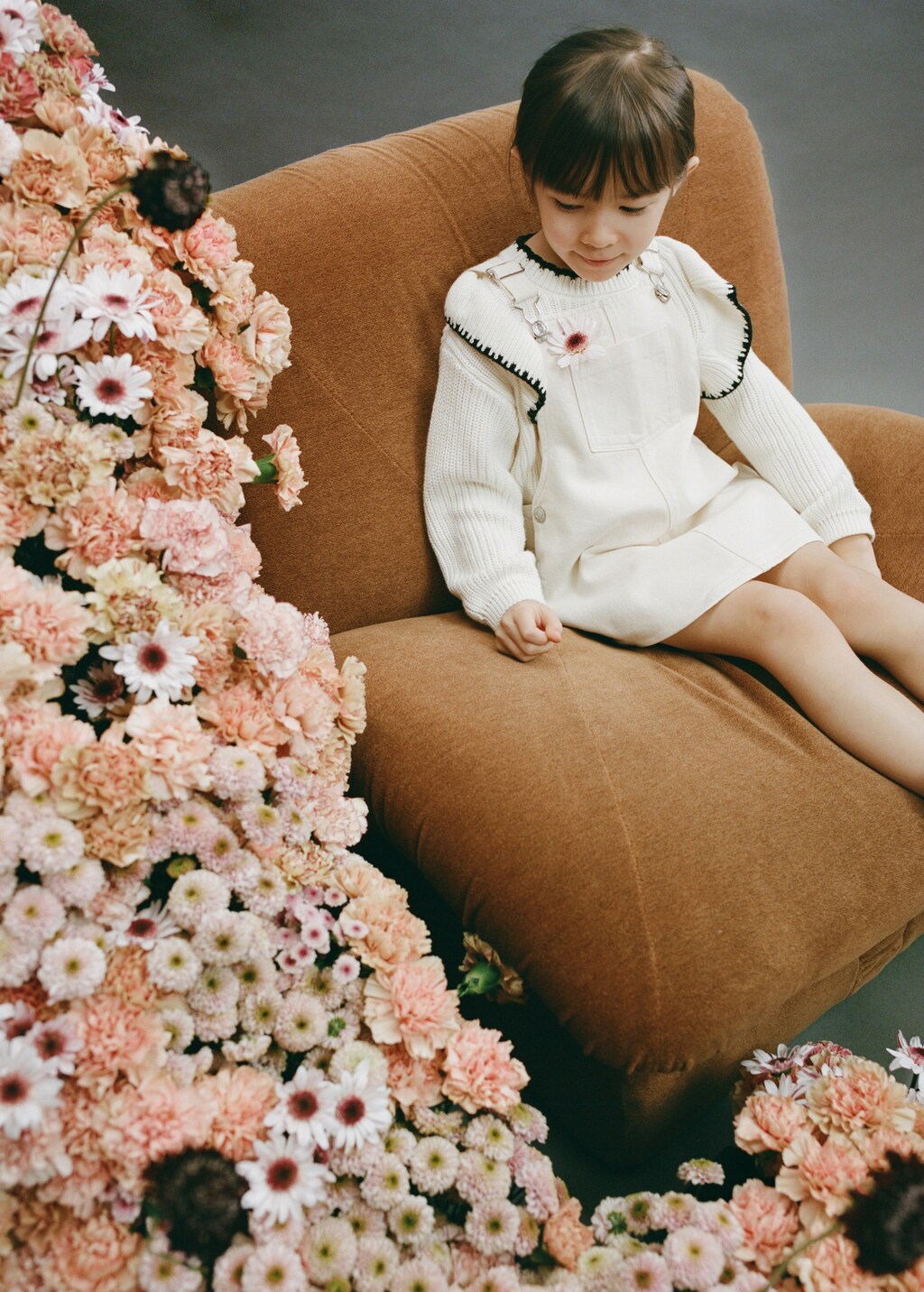 Short denim pinafore - Ecru