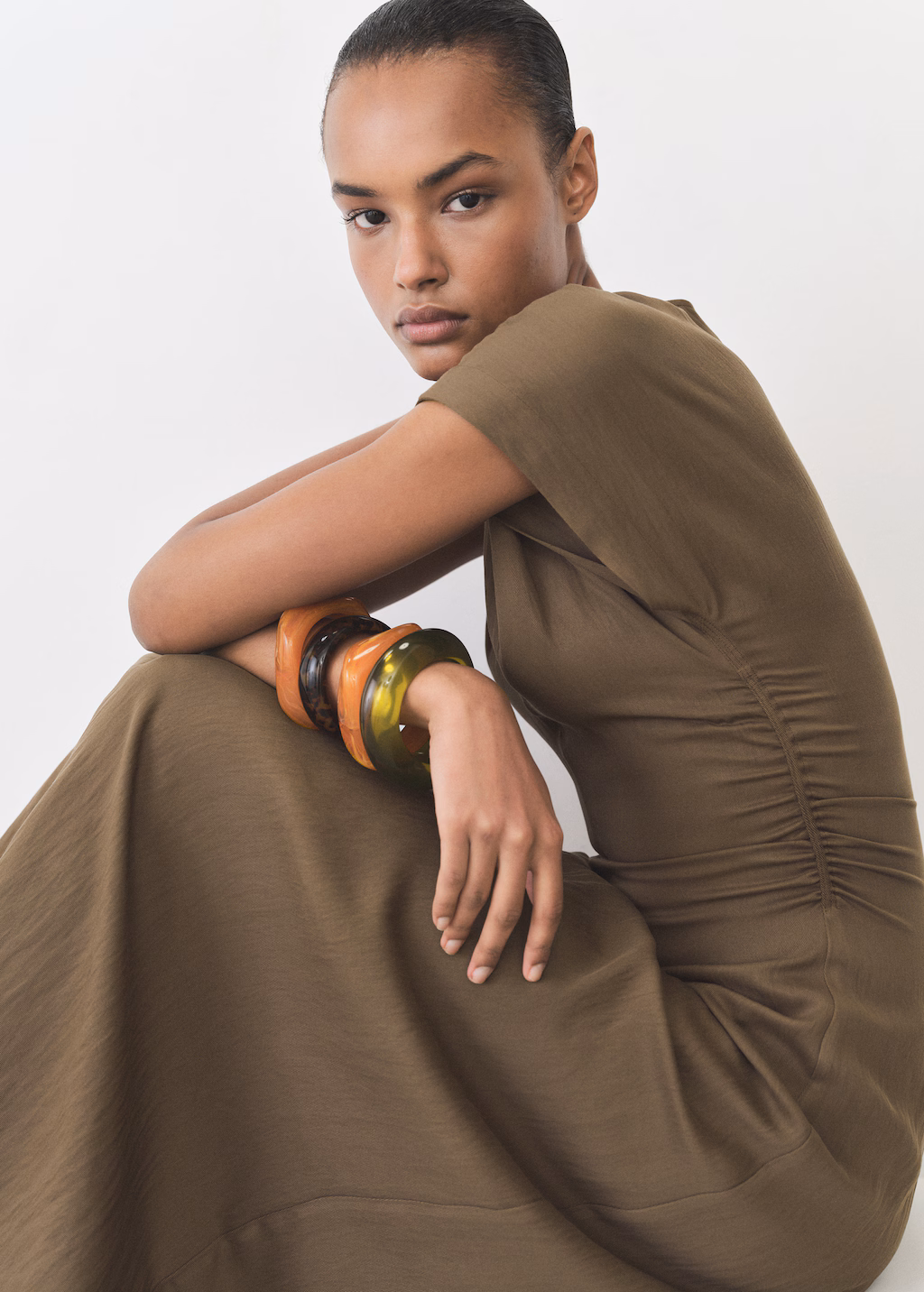 Lyocell-blend dress with draped details - Medium Brown