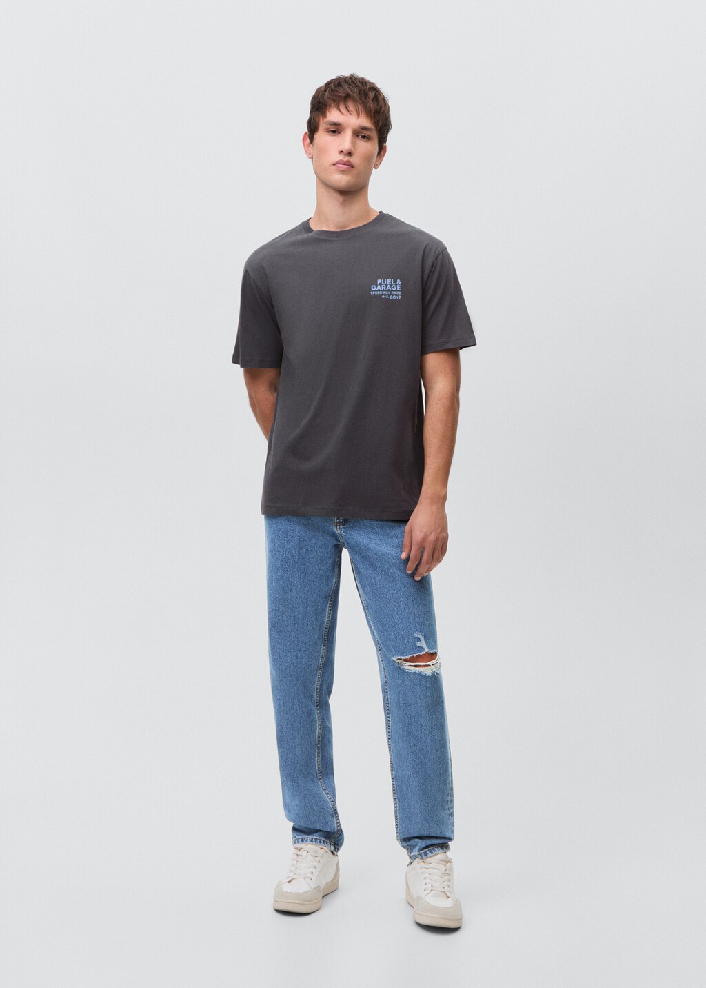 Printed cotton-blend t-shirt - Charcoal