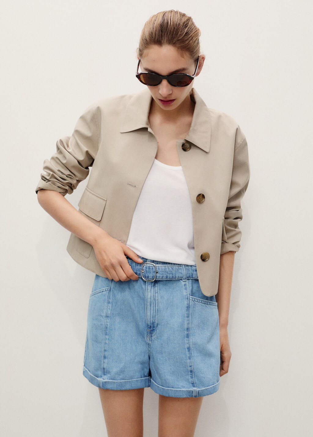 Denim shorts with belt - Medium Blue