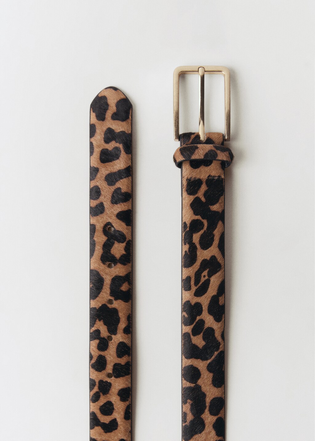 Leopard fur leather belt - Brown