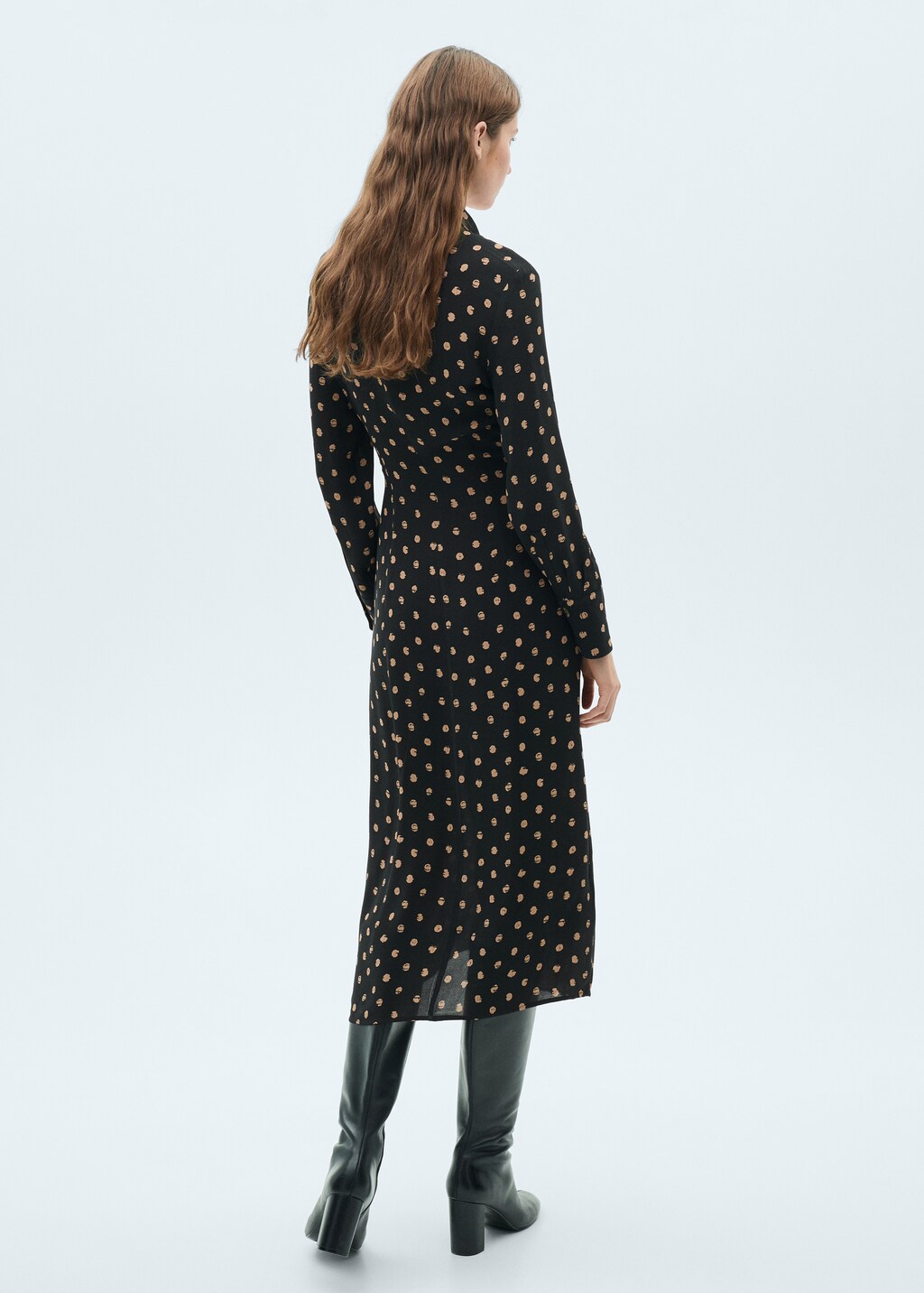 Polka-dot shirt dress with knot detail - Black