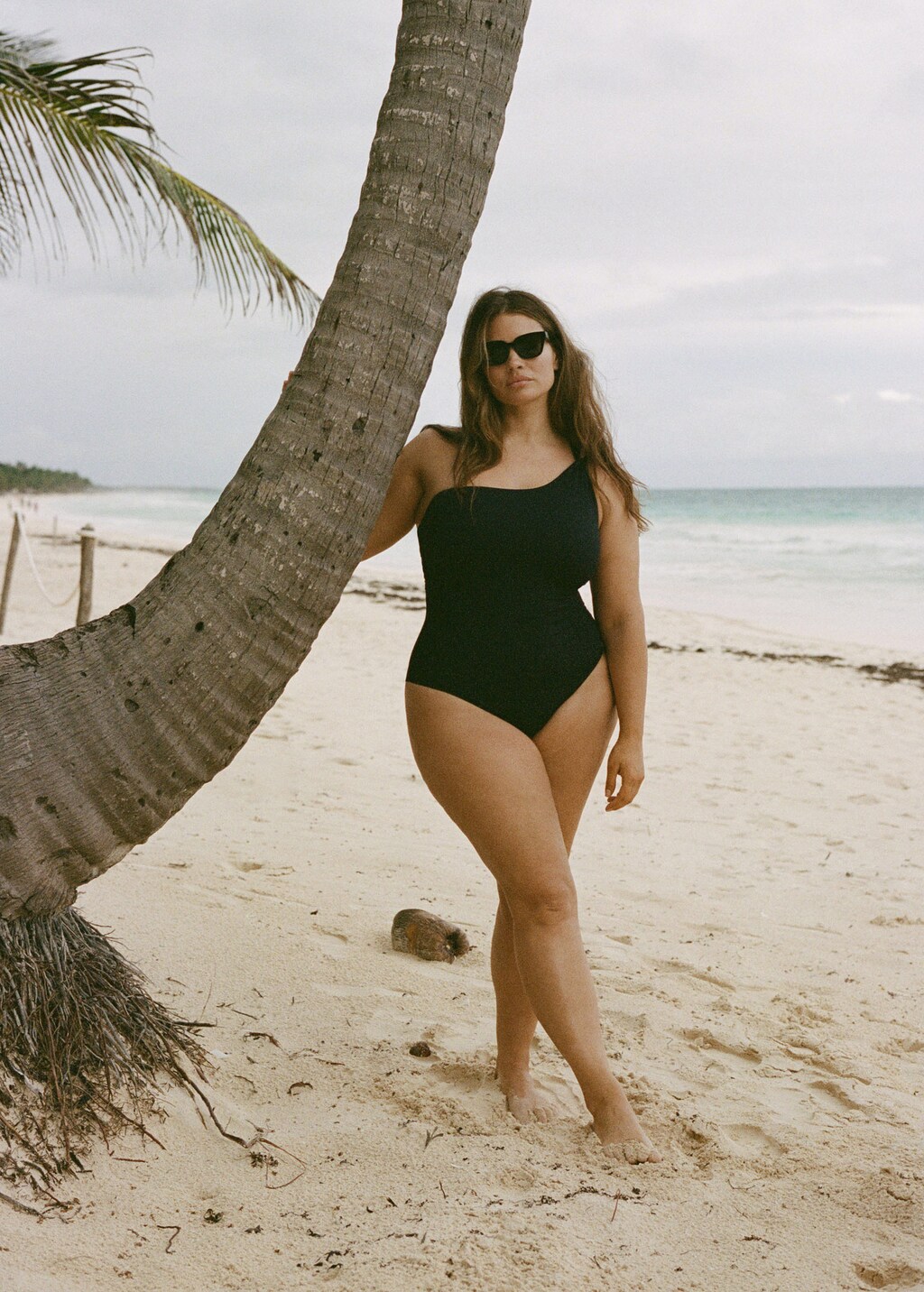 Asymmetrical swimsuit with gathered detail - Black