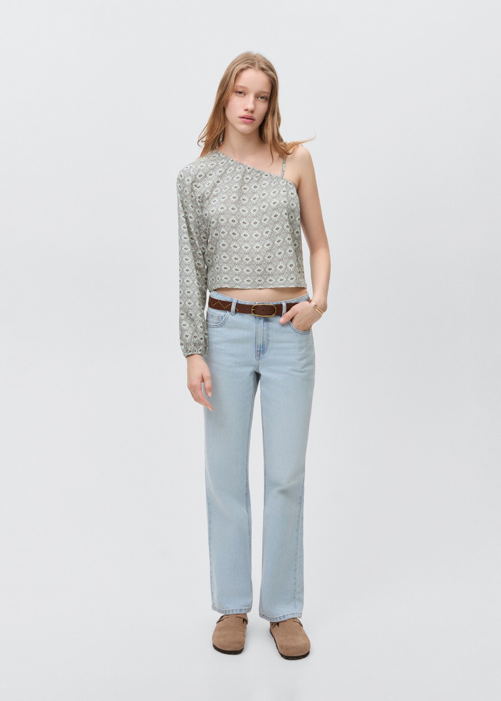 Asymmetrical printed blouse - Light/Pastel Grey