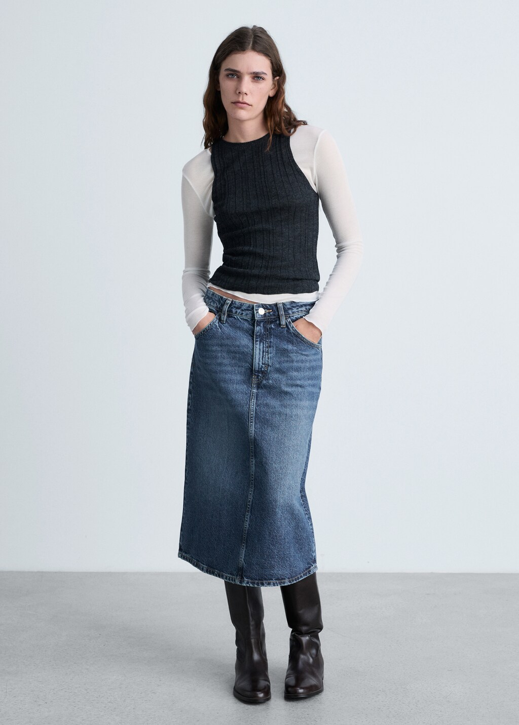 Denim midi-skirt - Dark Blue