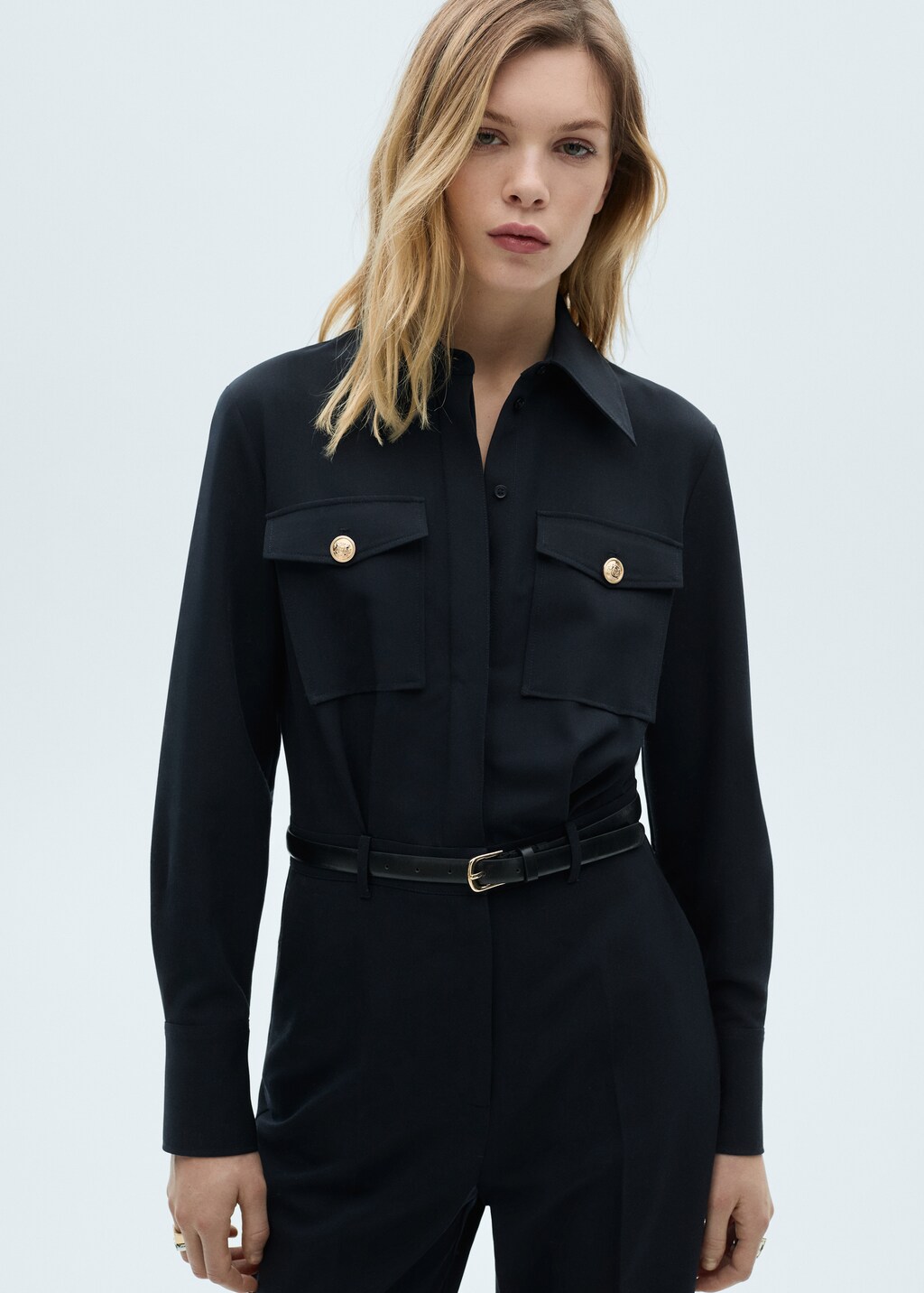 Straight-fit jumpsuit with belt - Dark Navy