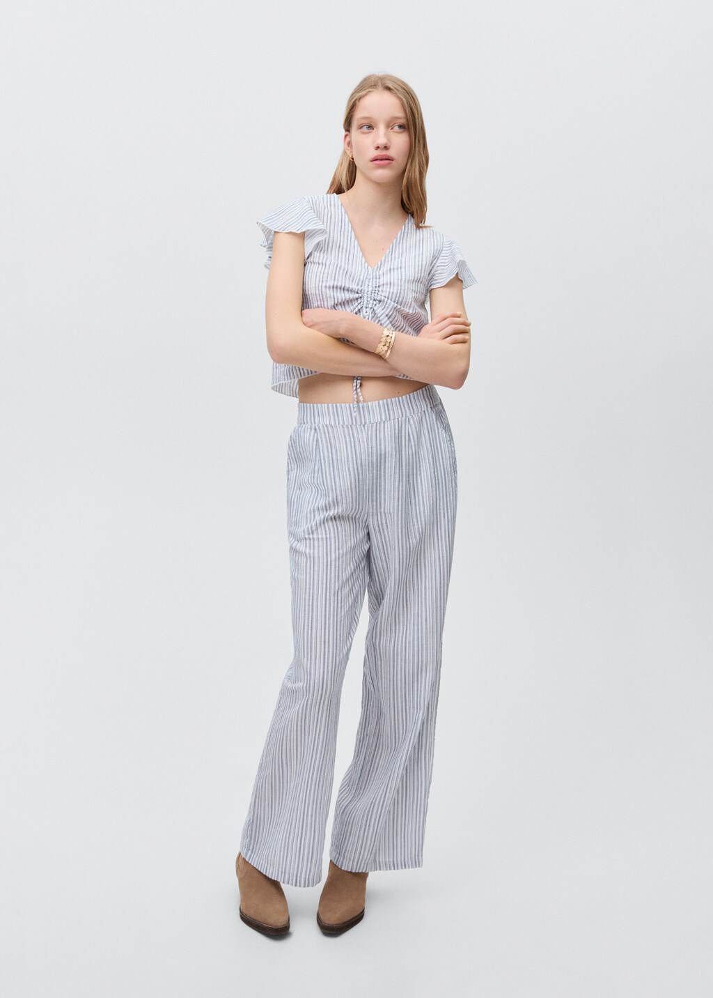 Striped cotton trousers - Sky Blue