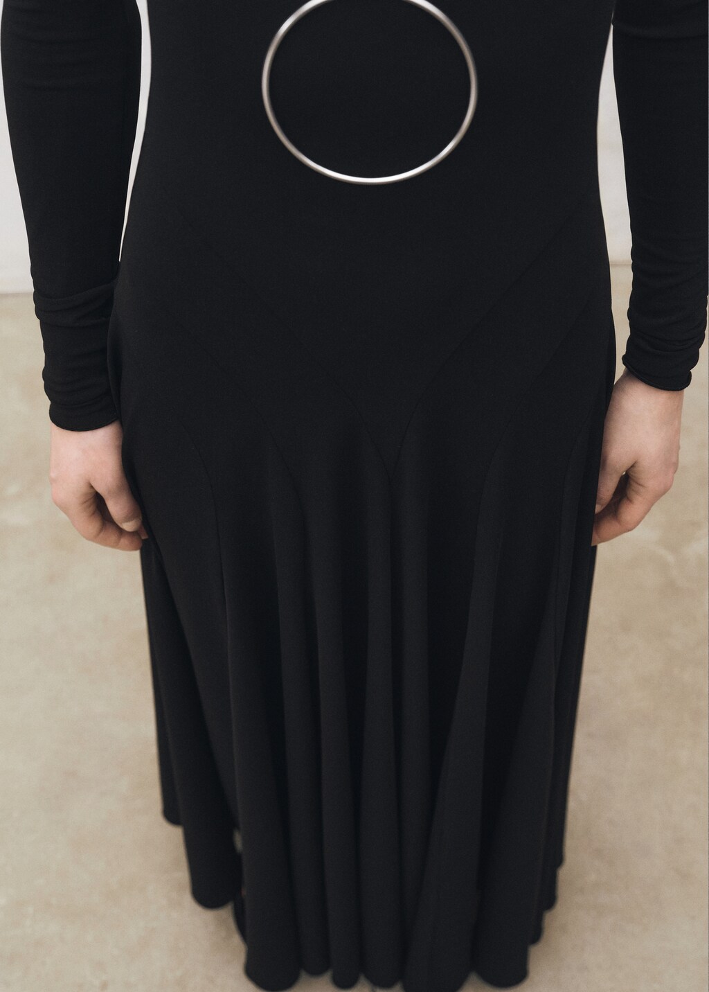 Turtleneck flared knitted dress - Black