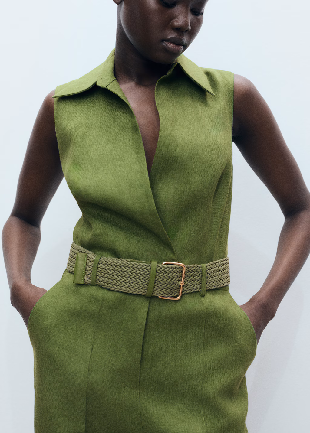 Shirt jumpsuit with belt - Red