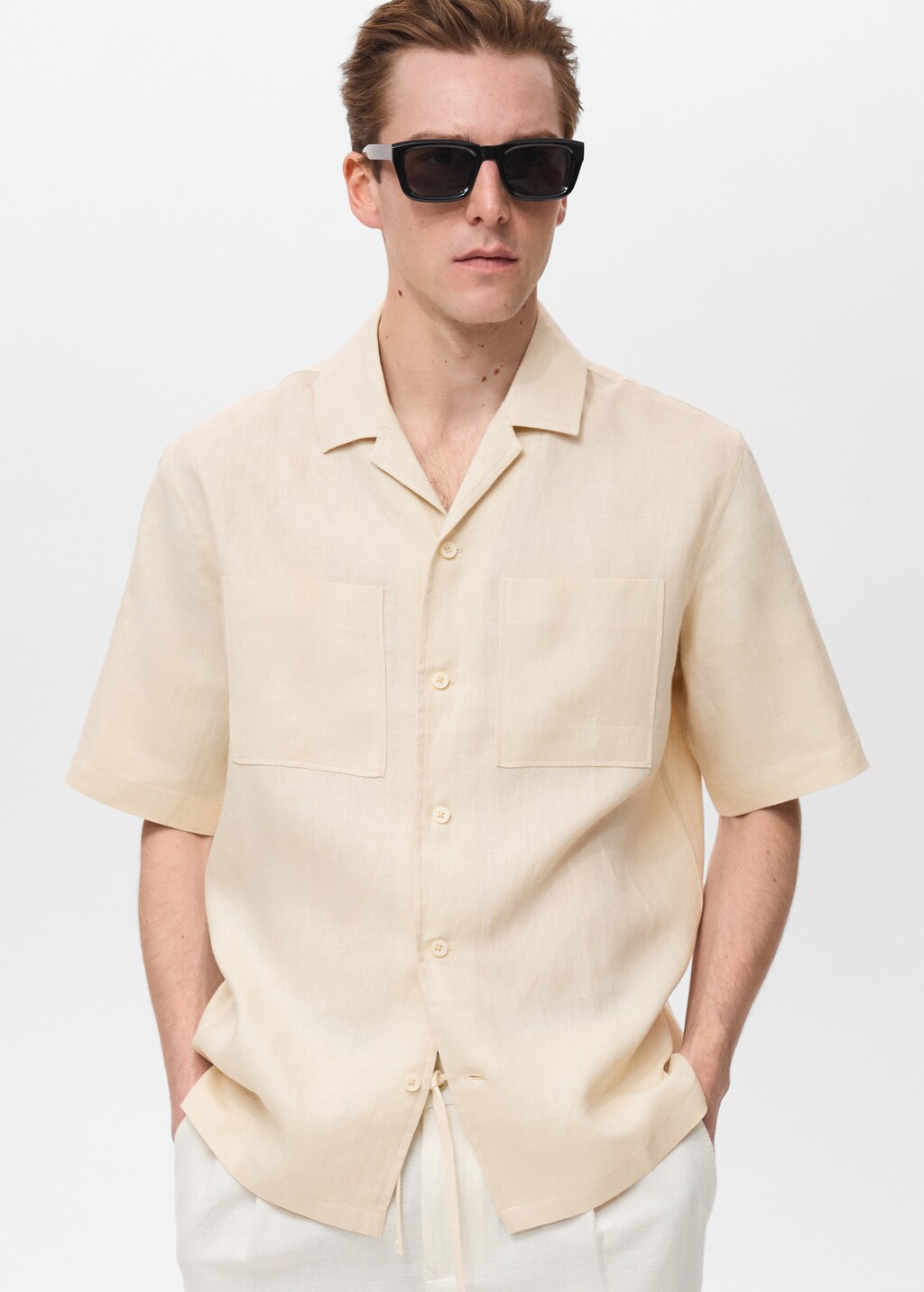 100% linen bowling-collar shirt - Green