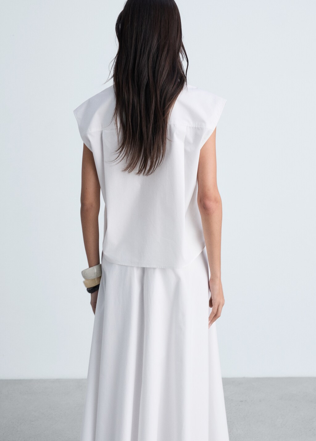 Sleeveless poplin shirt - White