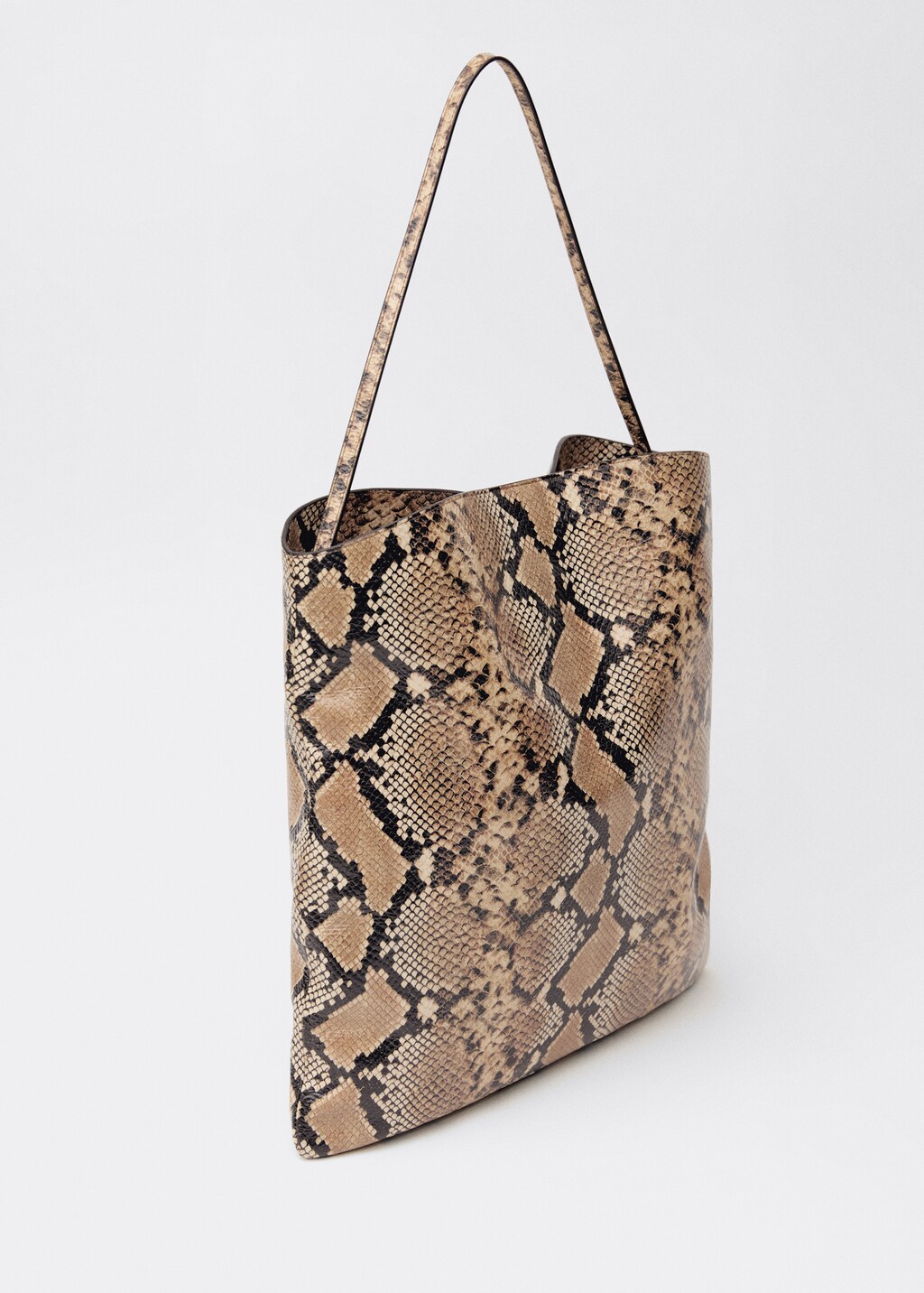 Animal-print leather bag with metal handle - Beige
