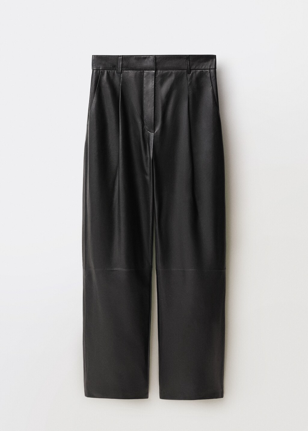 Straight leather trousers with pleat detail - Black