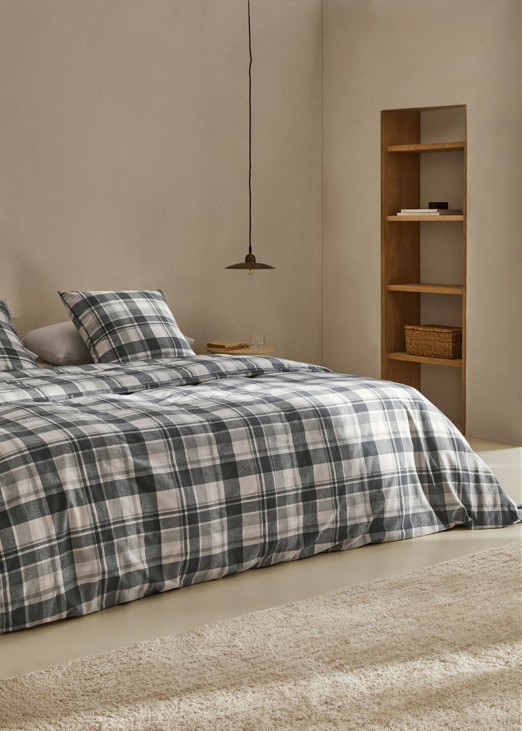 Duvet cover 100% cotton checkered flannel bed 180cm - Grey