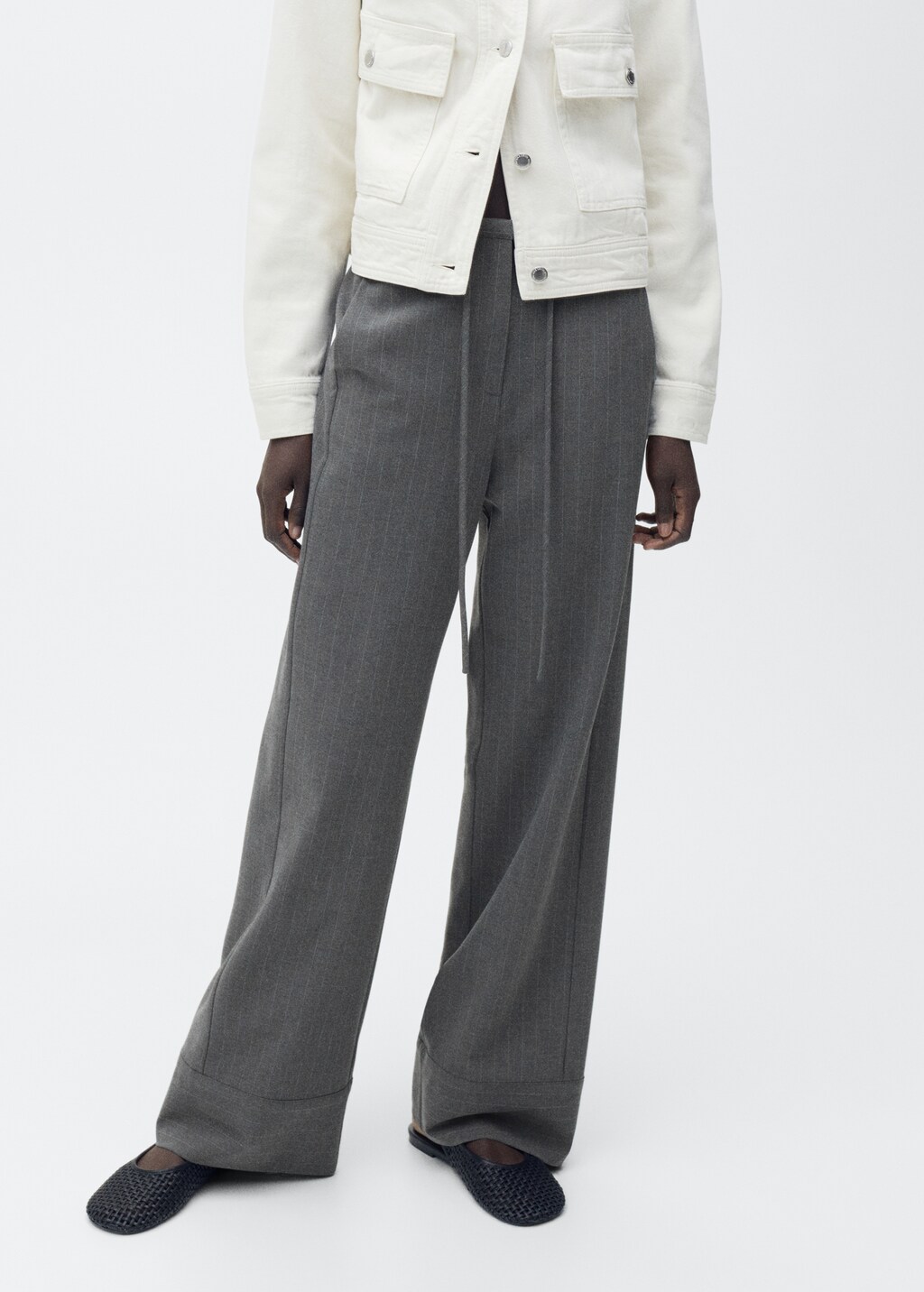 Chalk-stripe straight trousers - Dark Navy