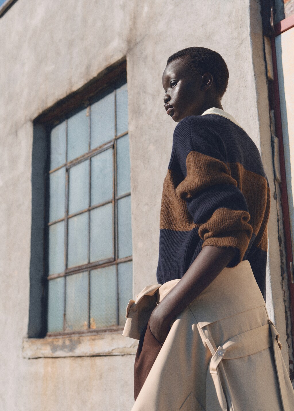 Striped polo-neck sweater - Red