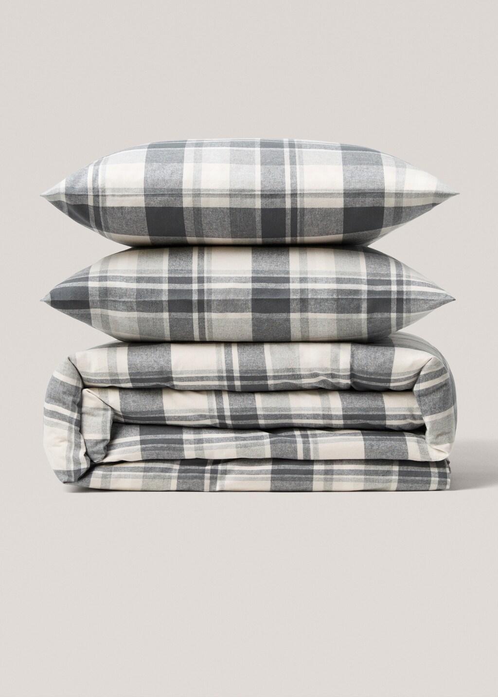 Duvet cover 100% cotton checkered flannel bed 90cm - Grey