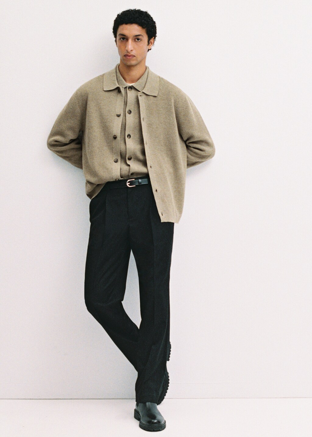 Wool blend polo cardigan - Mink Grey