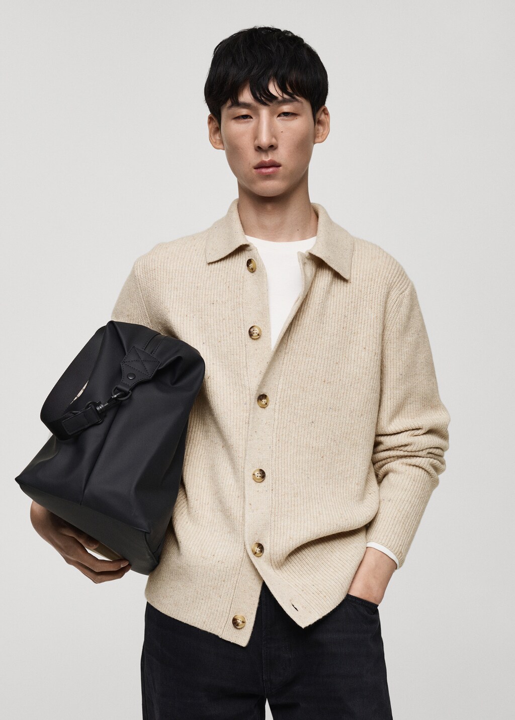 Ribbed knit cardigan - Light/Pastel Grey