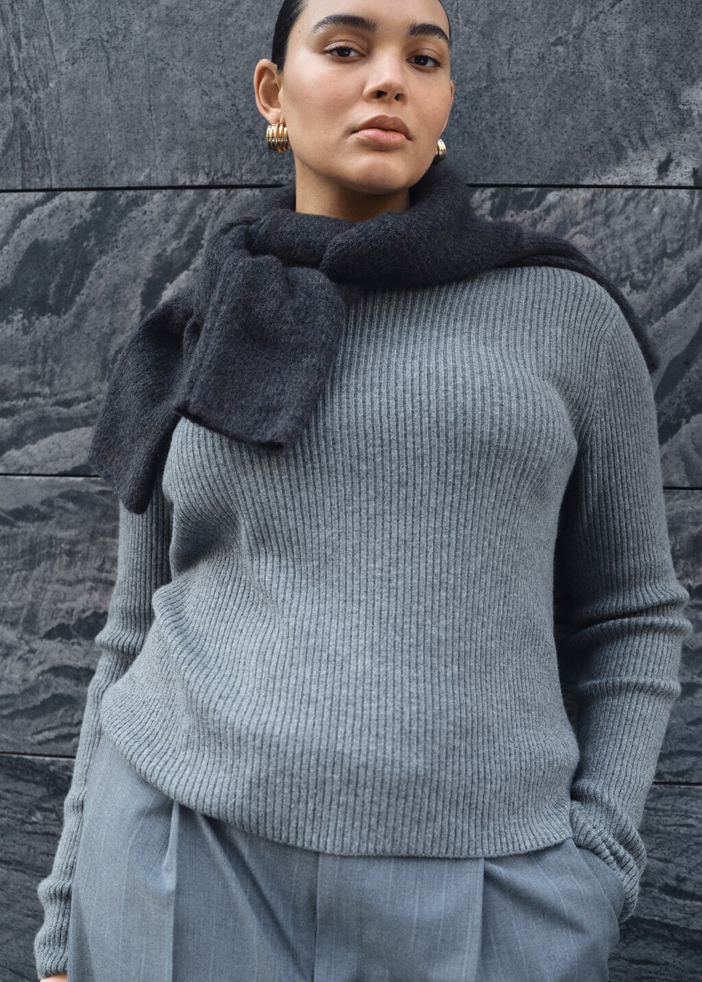 Boat neck ribbed sweater - Sky Blue