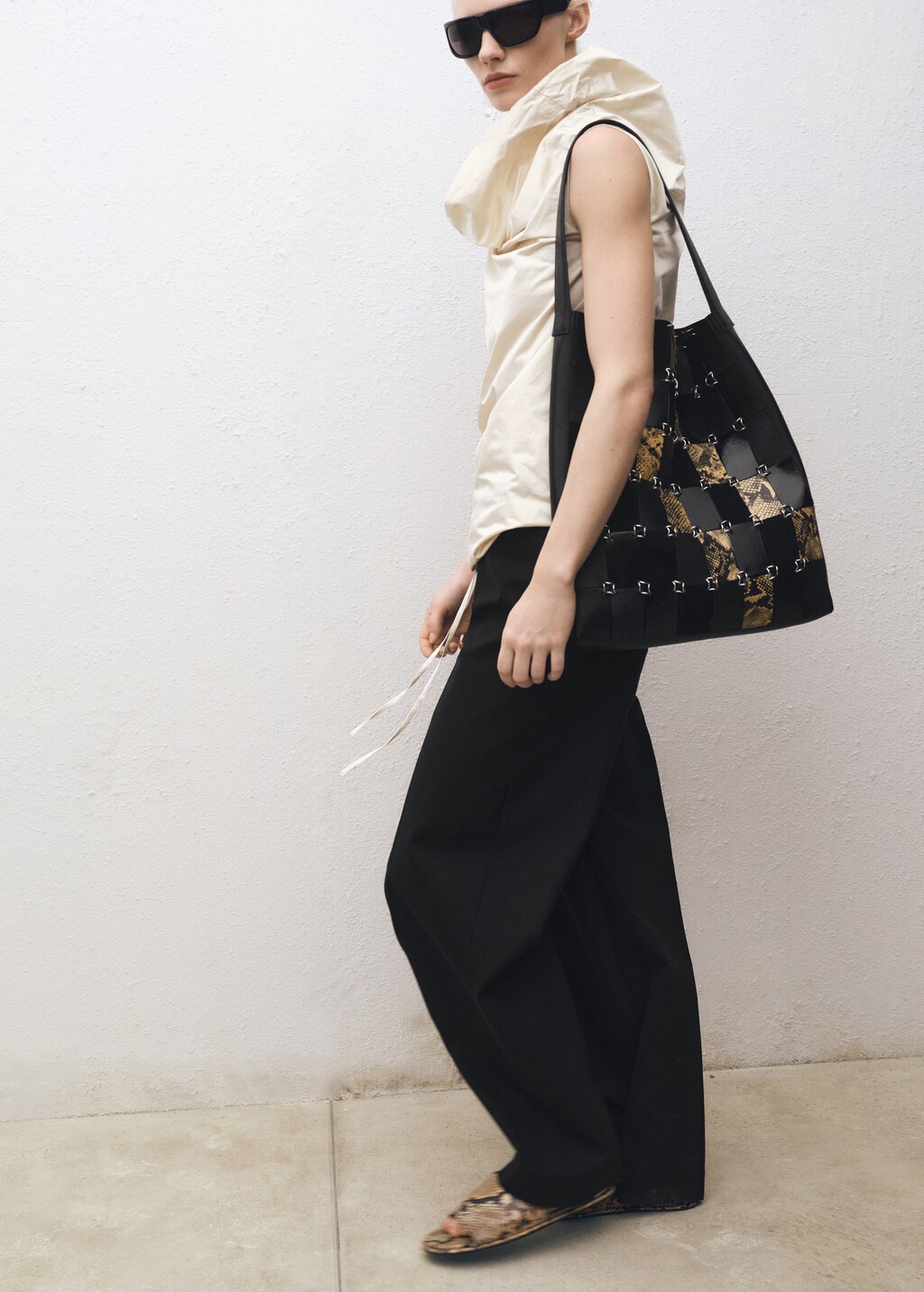 Combined wool-blend jogger trousers - Black