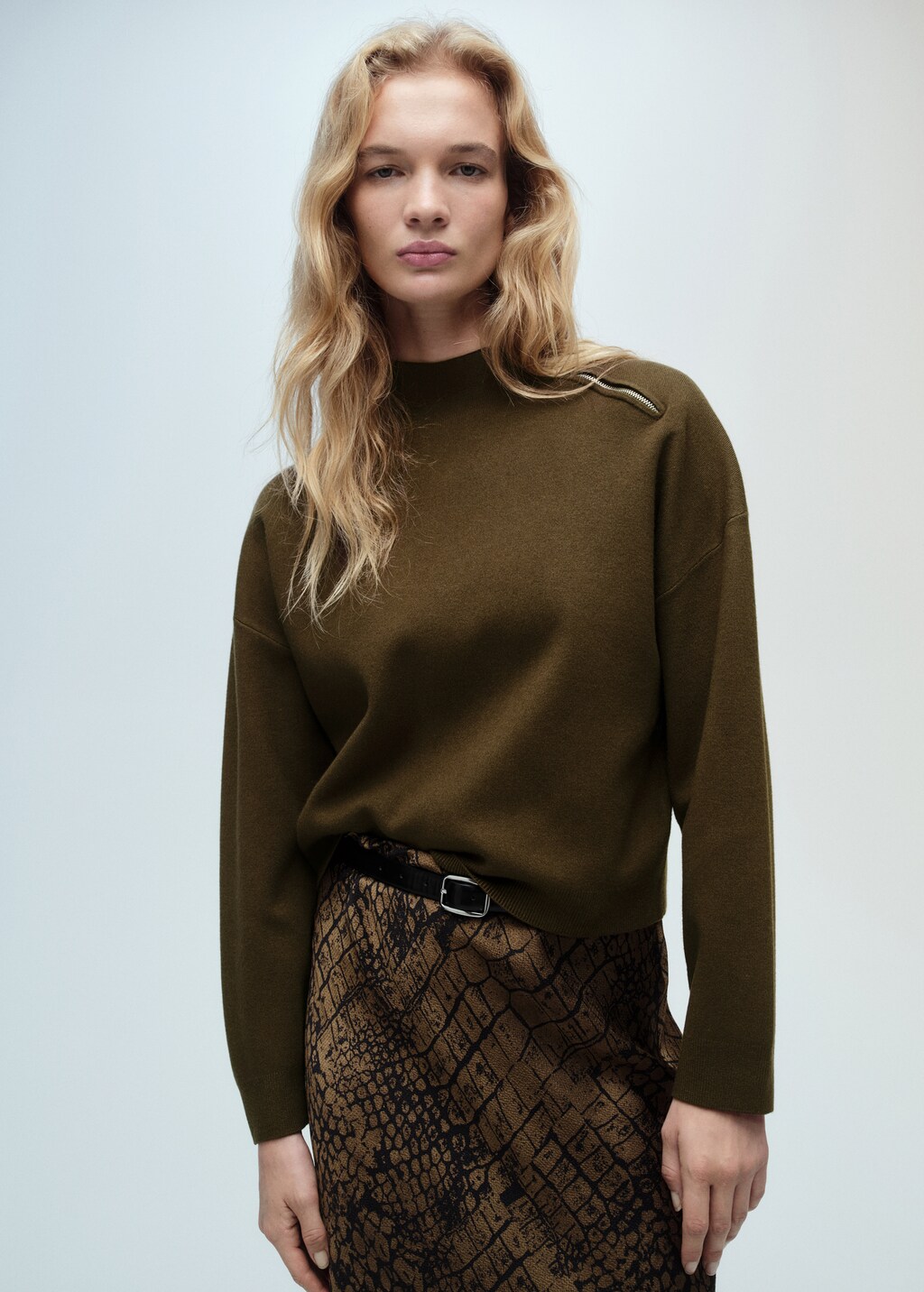 Perkins-neck sweater with zip - Ecru