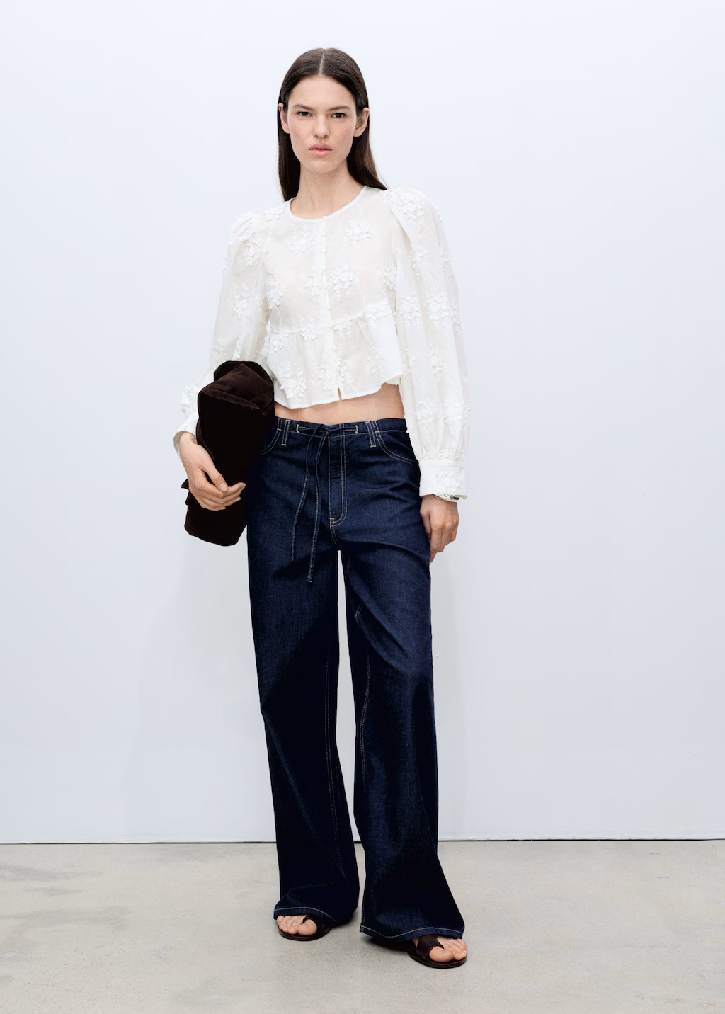 Flower-embroidered cotton blouse - Off White